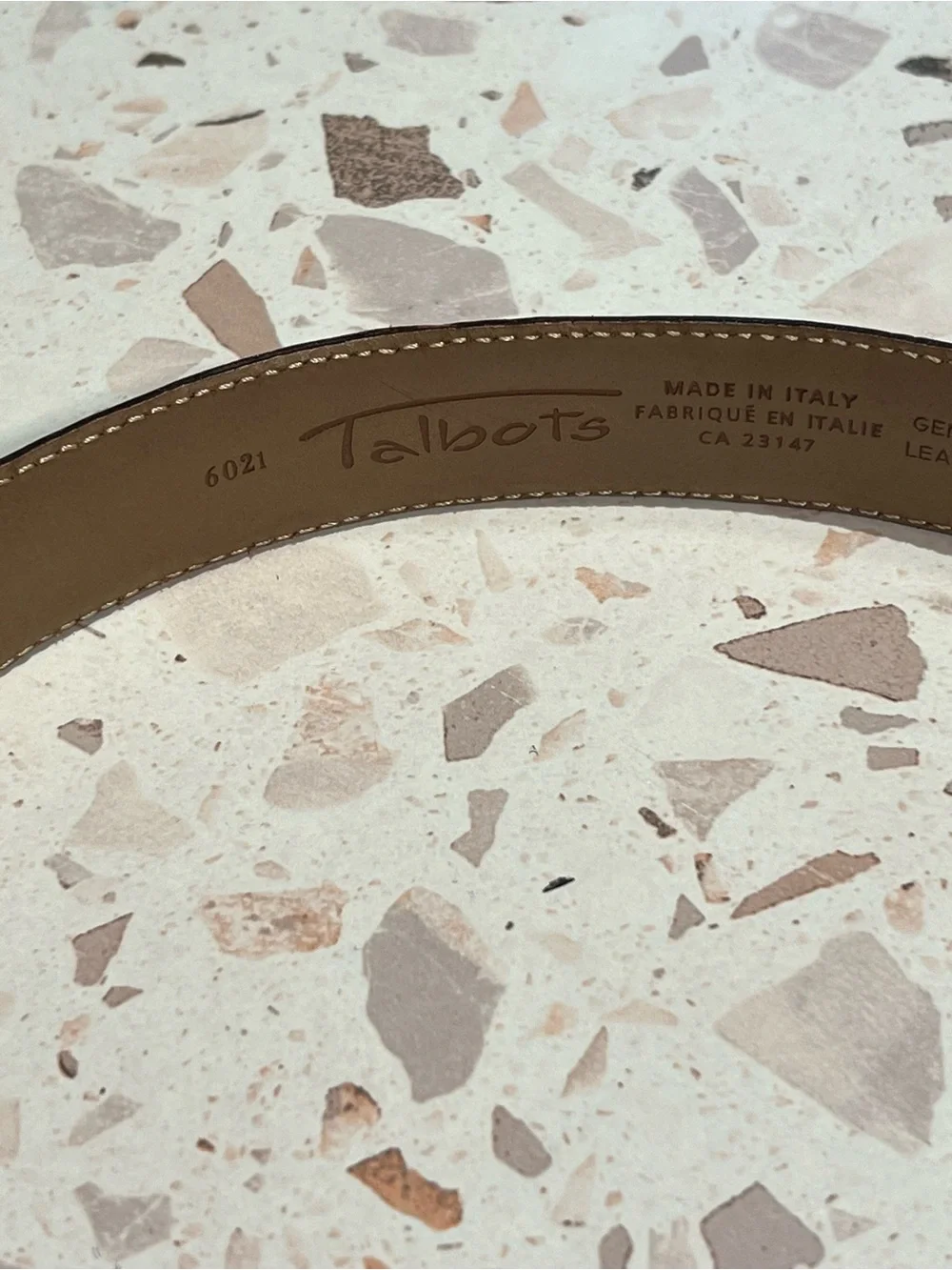 Talbots Dark Brown Croc-Embossed Leather Belt with Brass Leaf Buckle